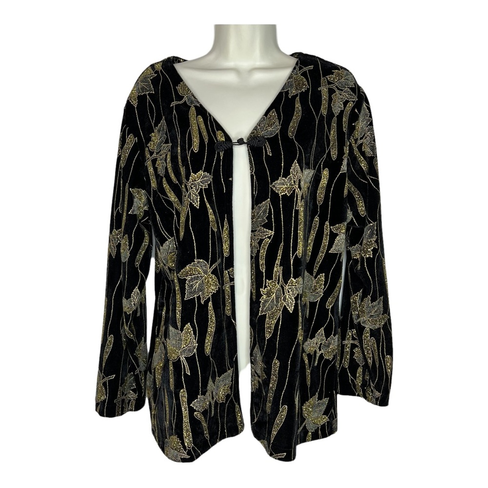 Vintage Robert Louis Silk Blend Black Gold Glitter Evening Jacket Cardigan